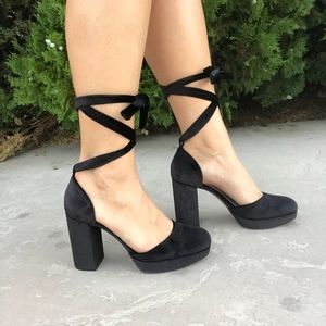 Black Velvet Tie Up Heels